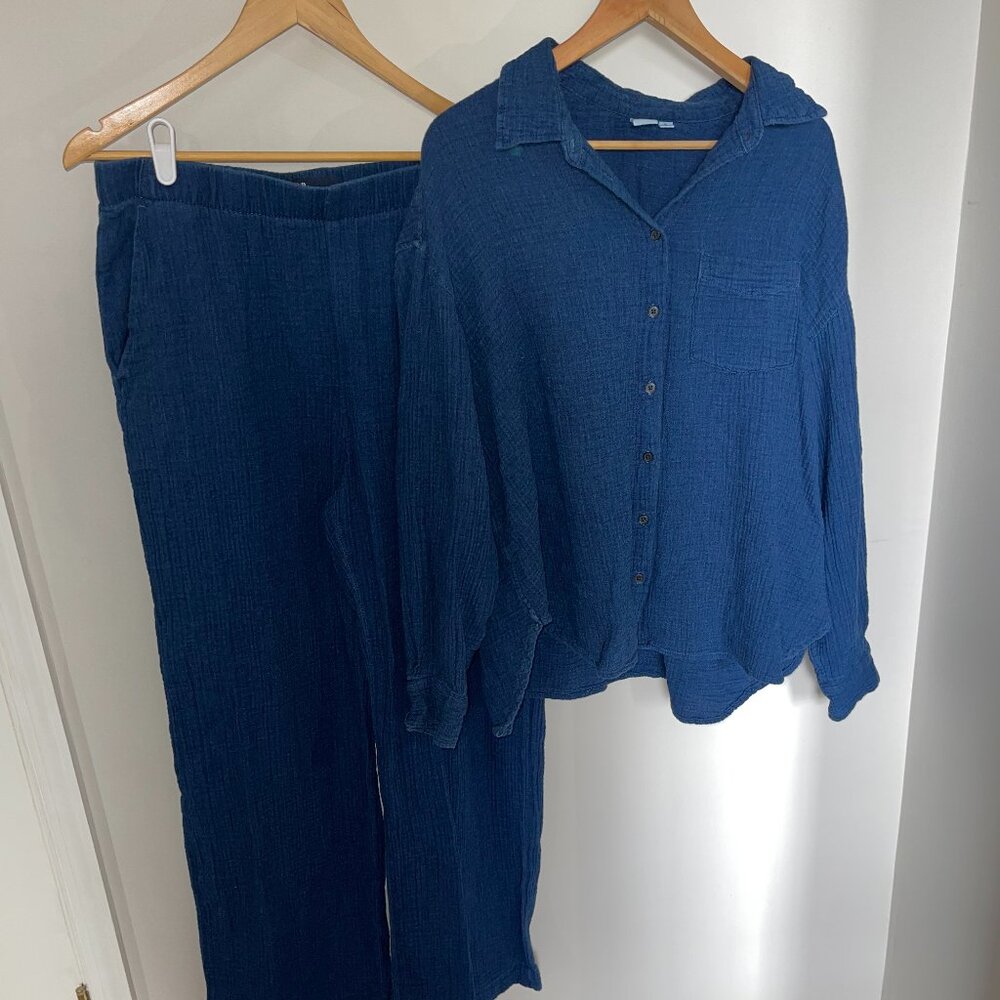 Matching Set Gap Cotton Gauze in Denim Blue Large Tall pants and X-Large Shirt